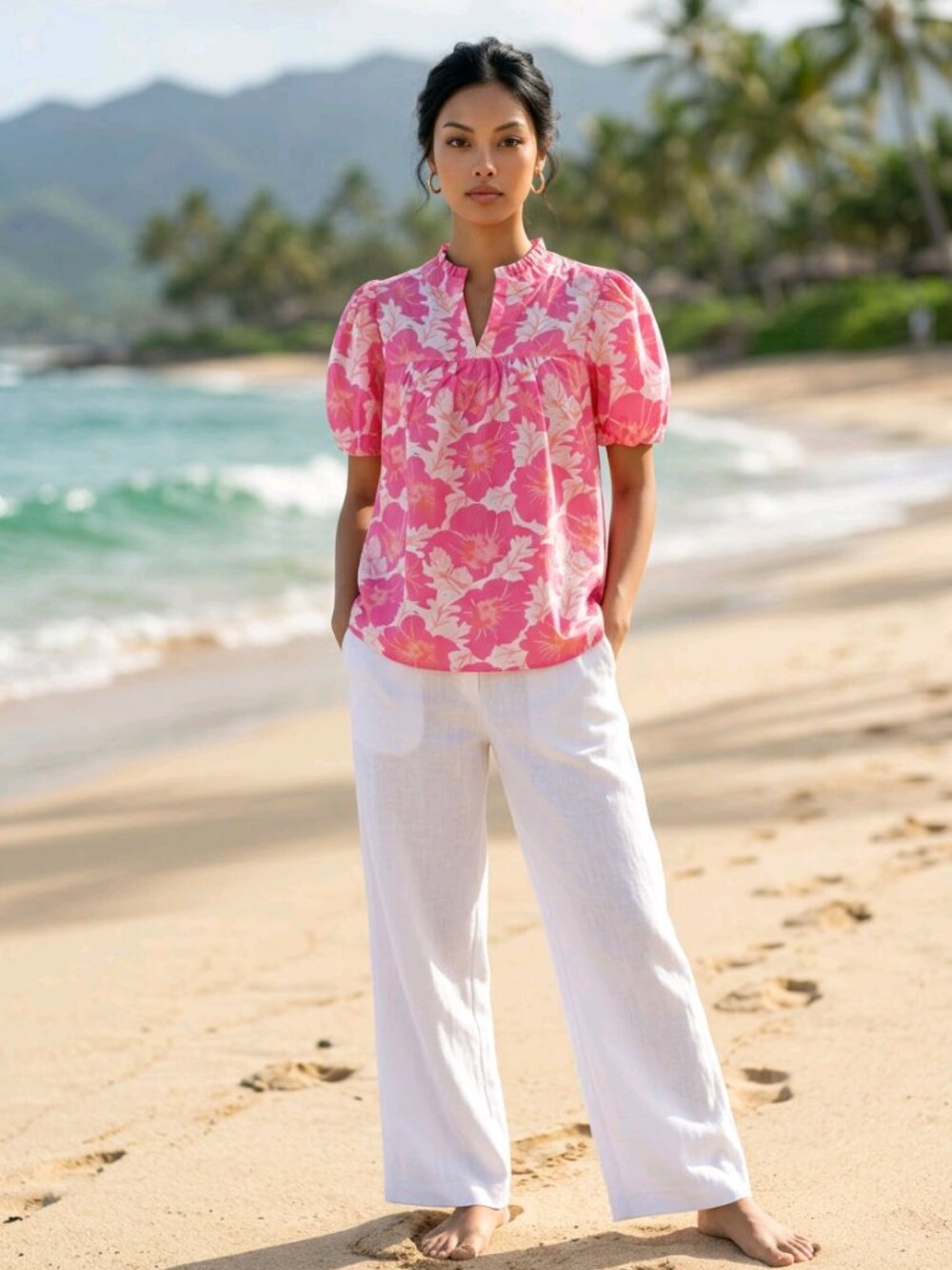 Floral Pink Short-Sleeve Women’s Top